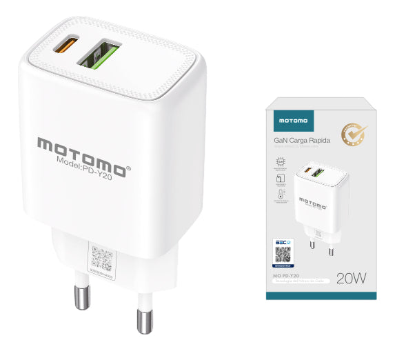 Adaptador Cargado Pared Usb-c/usb-a Pd-25w Motomo Pd-y20w