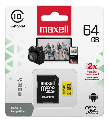 Tarjeta Microsd 64gb/90mb/s Adapta Sd Clase10 Maxell Mcsd-64