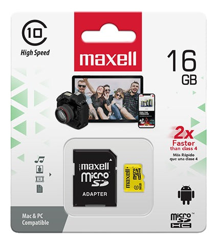 Tarjeta Microsd 16gb/90mb/s Adapta Sd Clase10 Maxell Mcsd-16