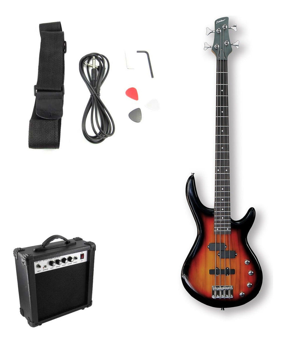 Bajo Eléctrico Fiddler Sunbrust + Amplificador 20w Color Marrón