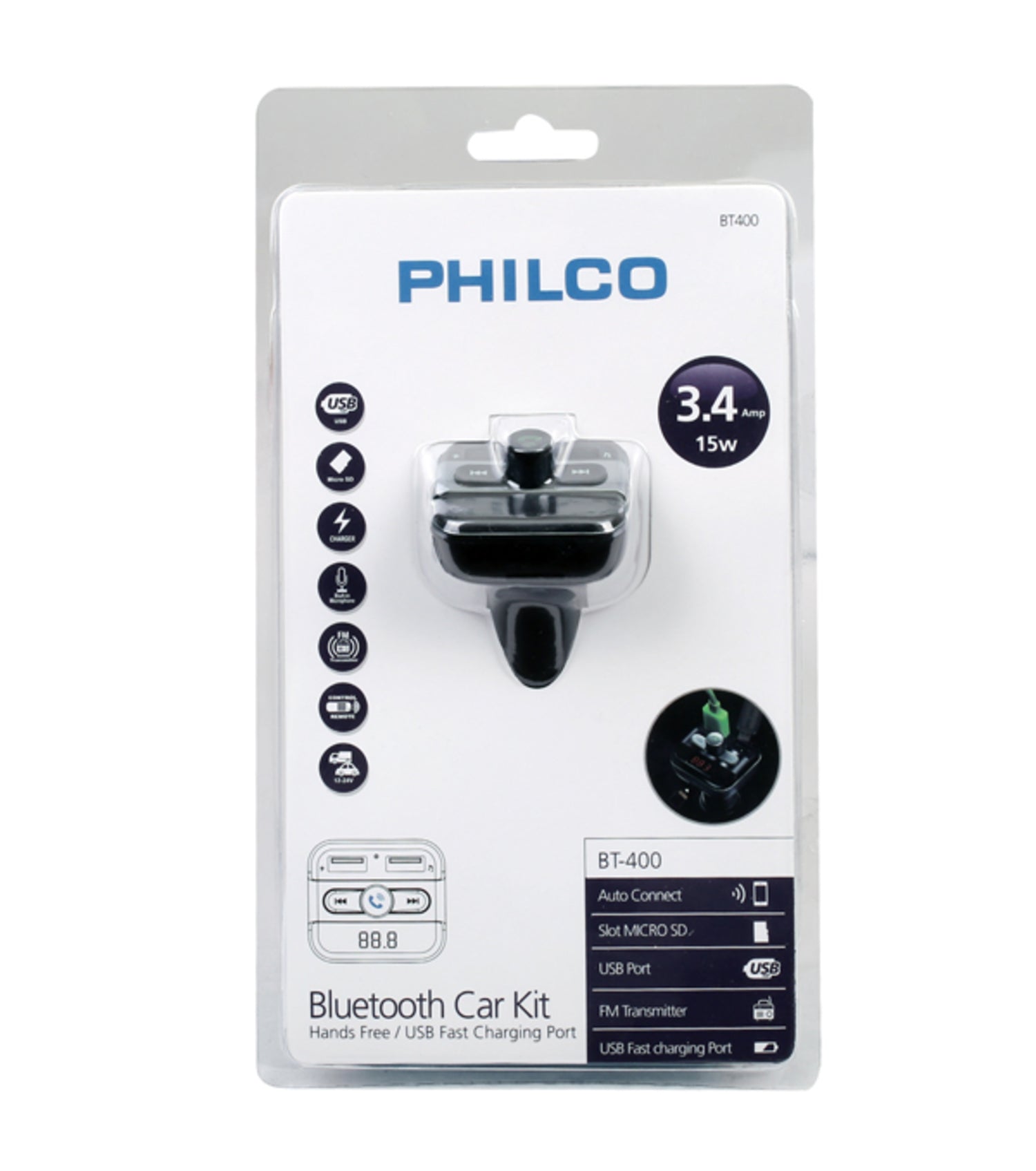 Transmisor Fm Bluetooth Usb 5v 3.4a Philco Bt-400