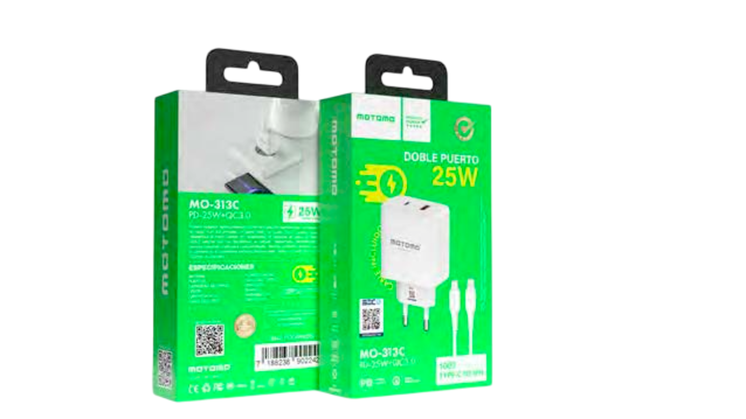 CARGADO PARED USB-C/LIGHTNING 25W PD-25W/QC30 MOTOMO MO-313C